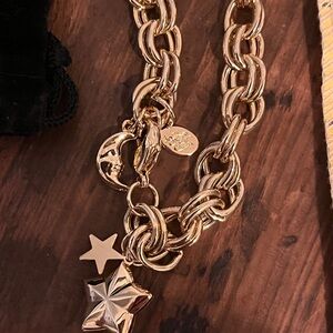 Kirk’s Folly Rhinestone Star Moon Gold Tone Link Necklace and Bracelet.